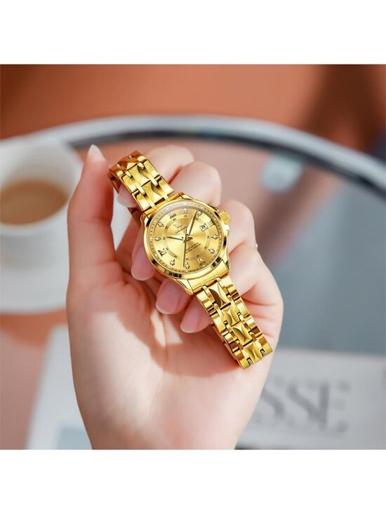 Women\'s All Gold Analog Quartz Stainless Steel Waterproof Luminous Luxury Watch